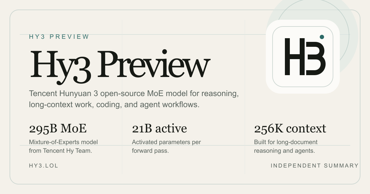 Hy3 Preview | Tencent Hunyuan 3 Open-Source MoE Model